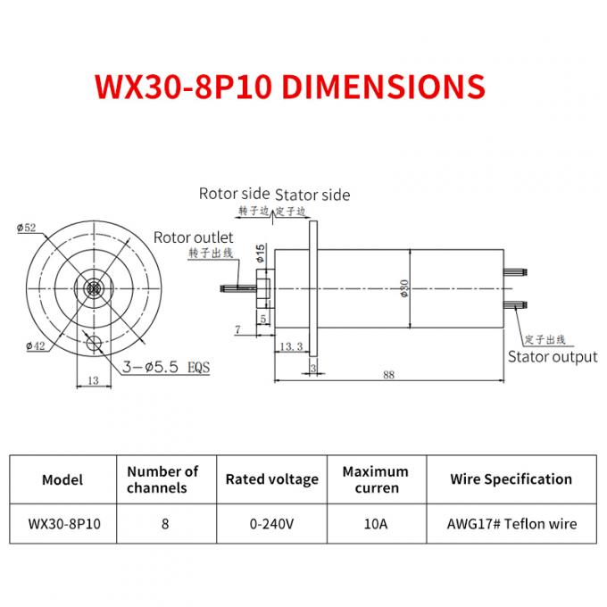 F-WX30-8P10 360° rotating flange slip ring dimensions diagram